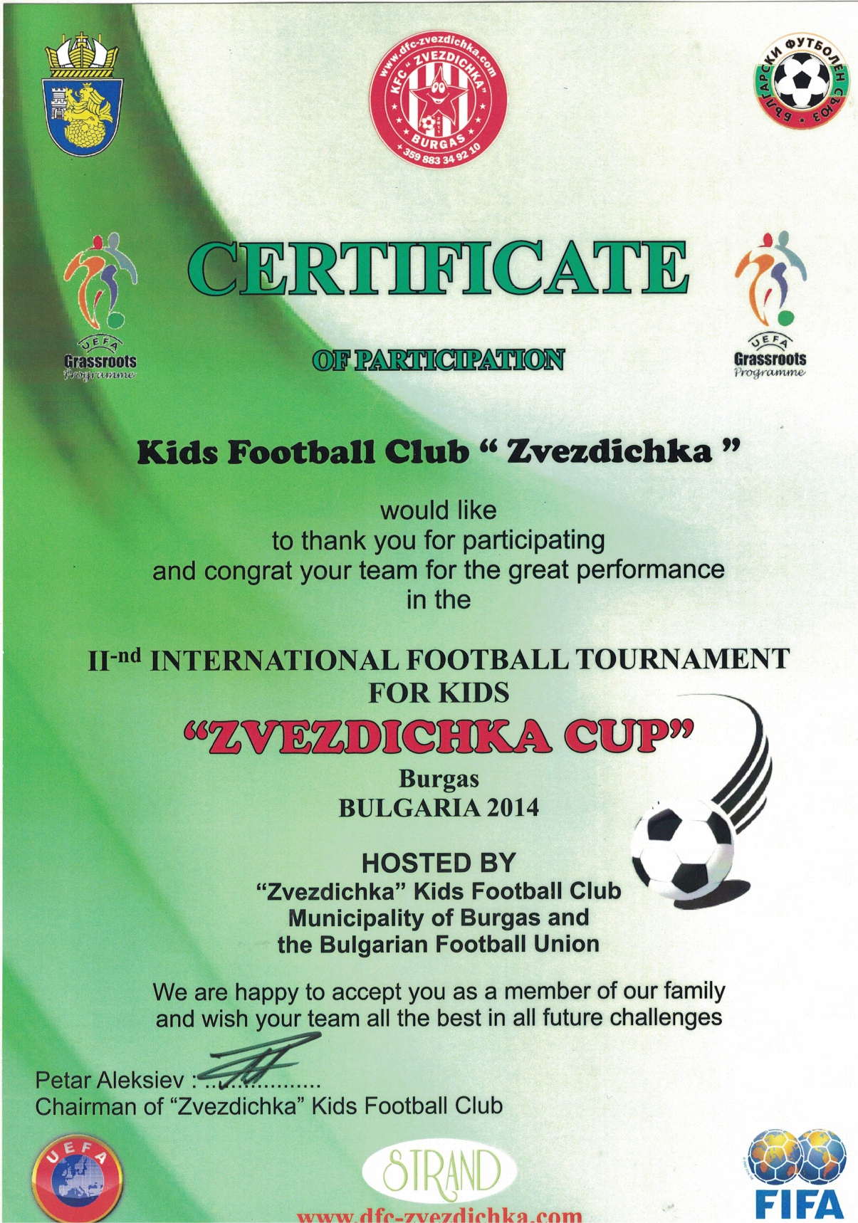 Certificate for 2nd place